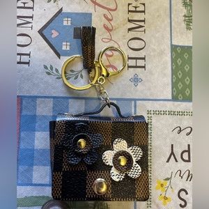 NWT black/brown checkered purse charm keychain